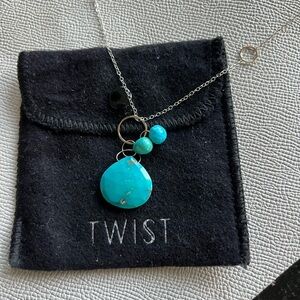 Twist Turquoise Gold and Sterling Silver Pendant Necklace Artisan Jewelry